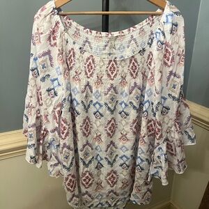 Cato Multicolor Boho Blouse western XL elastic neck
